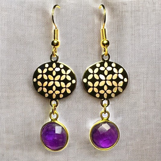 Boucles d’oreilles "HANNAH" dorées or fin en Améthyste
