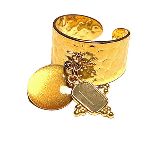 Bague "EMMA" dorée or fin avec pierre de Labradorite et sequin émaillé