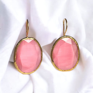 Boucles d’oreilles "HAWAI"  pierre naturelle Agate rose dorées or fin