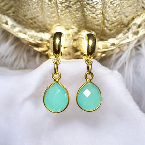 Boucles d’oreilles "FLORENCE" dorées or fin Calcédoine bleue