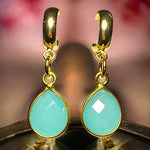 Boucles d’oreilles "FLORENCE" dorées or fin Calcédoine bleue