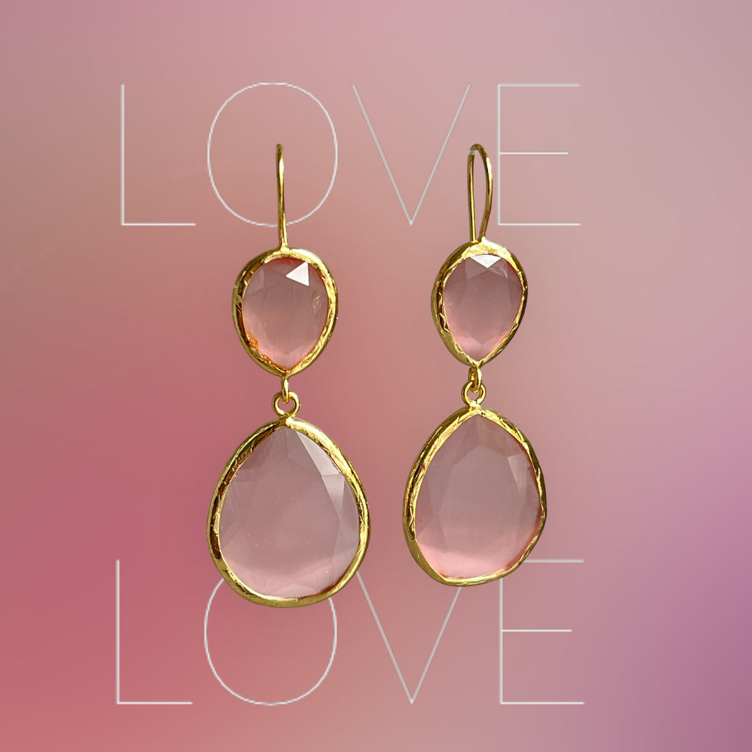 Boucles d'oreilles  "ALLEGRA" dorées or fin pierre d’ Agate rose