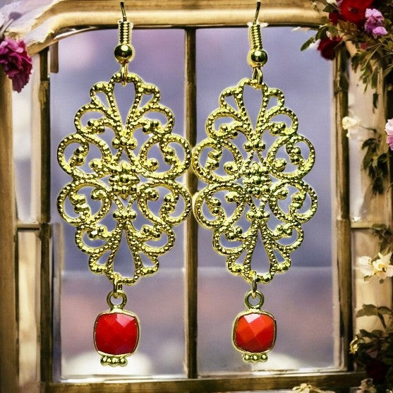 Boucles d'oreilles "ELENA" dorées or fin bambou de mer