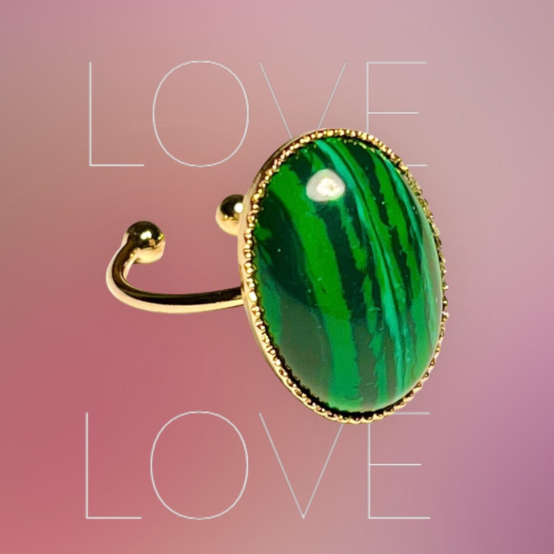 Bague "CELIA" dorée or fin en pierre de Malachite