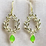 Boucles d'oreilles "ALYSSA" dorées or fin pierre de Chrysoprase Calcédoine verte