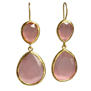 Boucles d'oreilles  "ALLEGRA" dorées or fin pierre d’ Agate rose