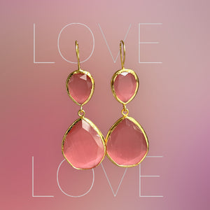 Boucles d'oreilles  "LIORA" dorées or fin pierre d’ Agate rose