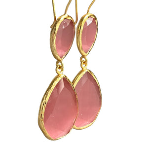 Boucles d'oreilles  "LIORA" dorées or fin pierre d’ Agate rose