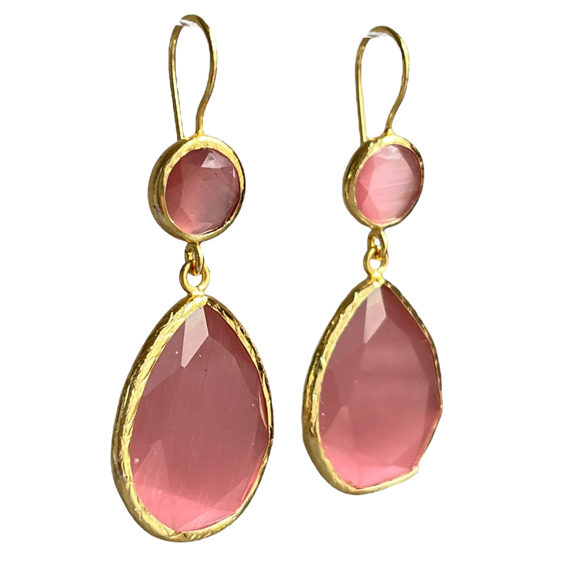 Boucles d'oreilles  "AURORA" dorées or fin pierre d’ Agate rose