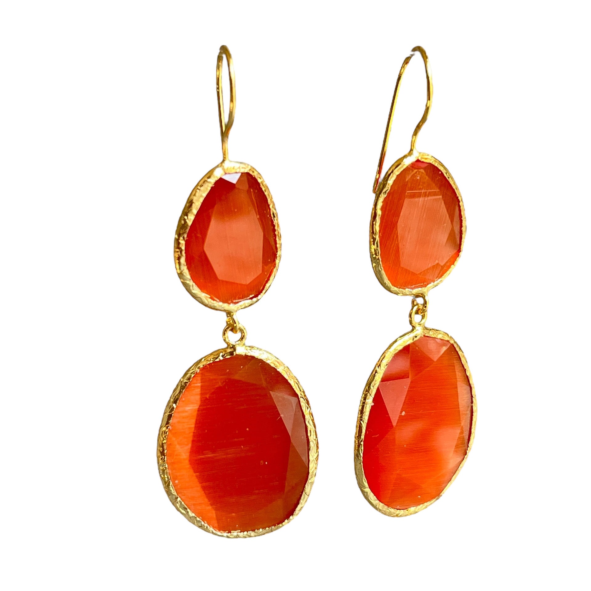 Boucles d'oreilles  "ELARA" dorées or fin pierre de Agate orange