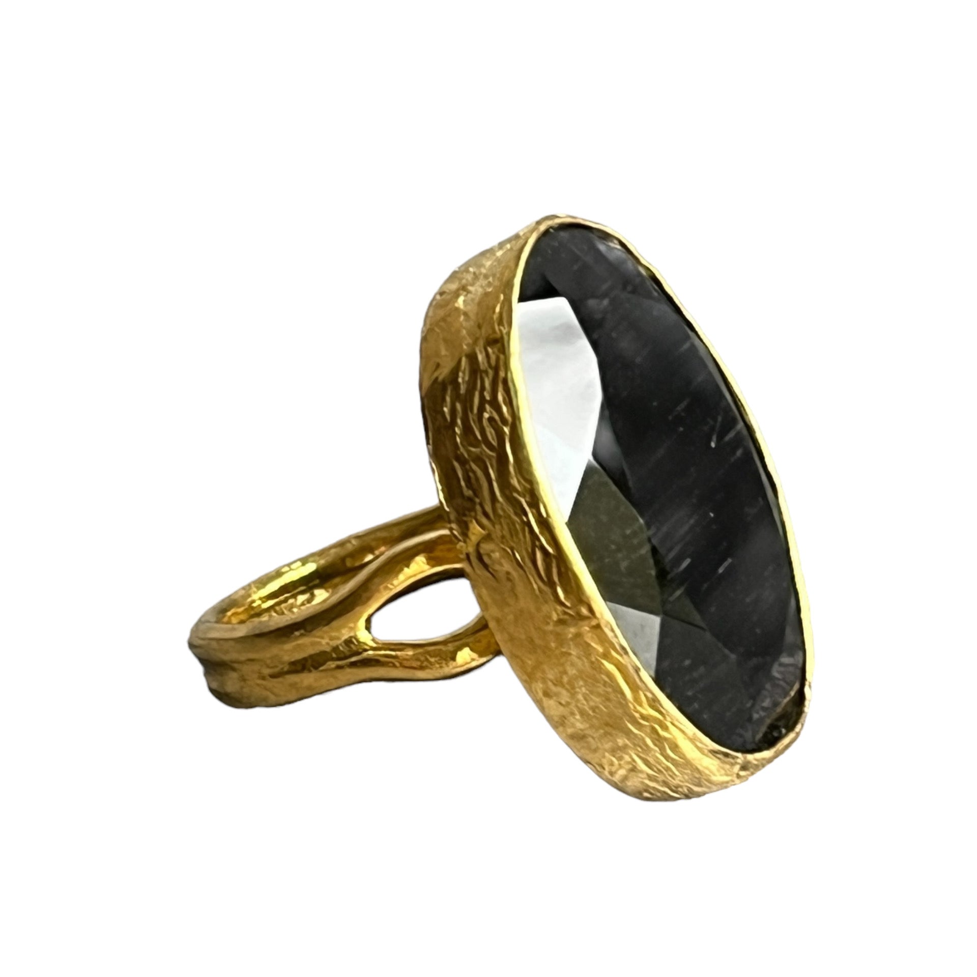 Bague "MAEVA" pierre naturelle agate noire dorée or fin