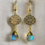 Boucles d’oreilles "NORA" dorées or fin en Labradorite