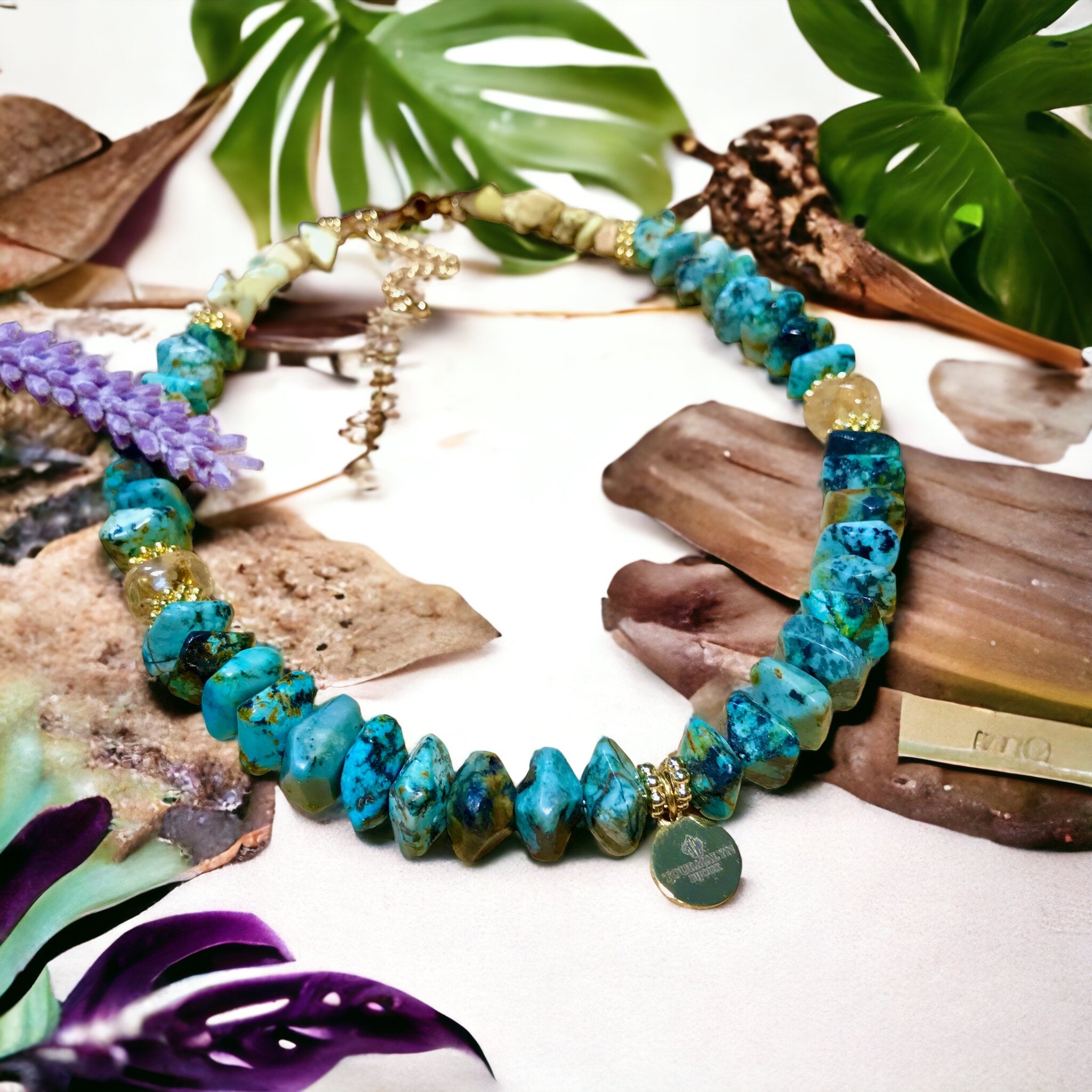 Collier "BORA BORA" Pierres de Turquoise Africaine - Citrine - Jaspe Jaune naturelles