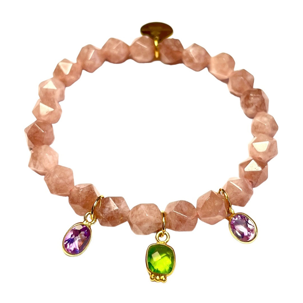 Bracelet "LANAI" - Agate Péridot et Améthyste dorées or fin