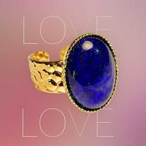 Bague "LILOU" dorée or fin en pierre de Lapis Lazuli