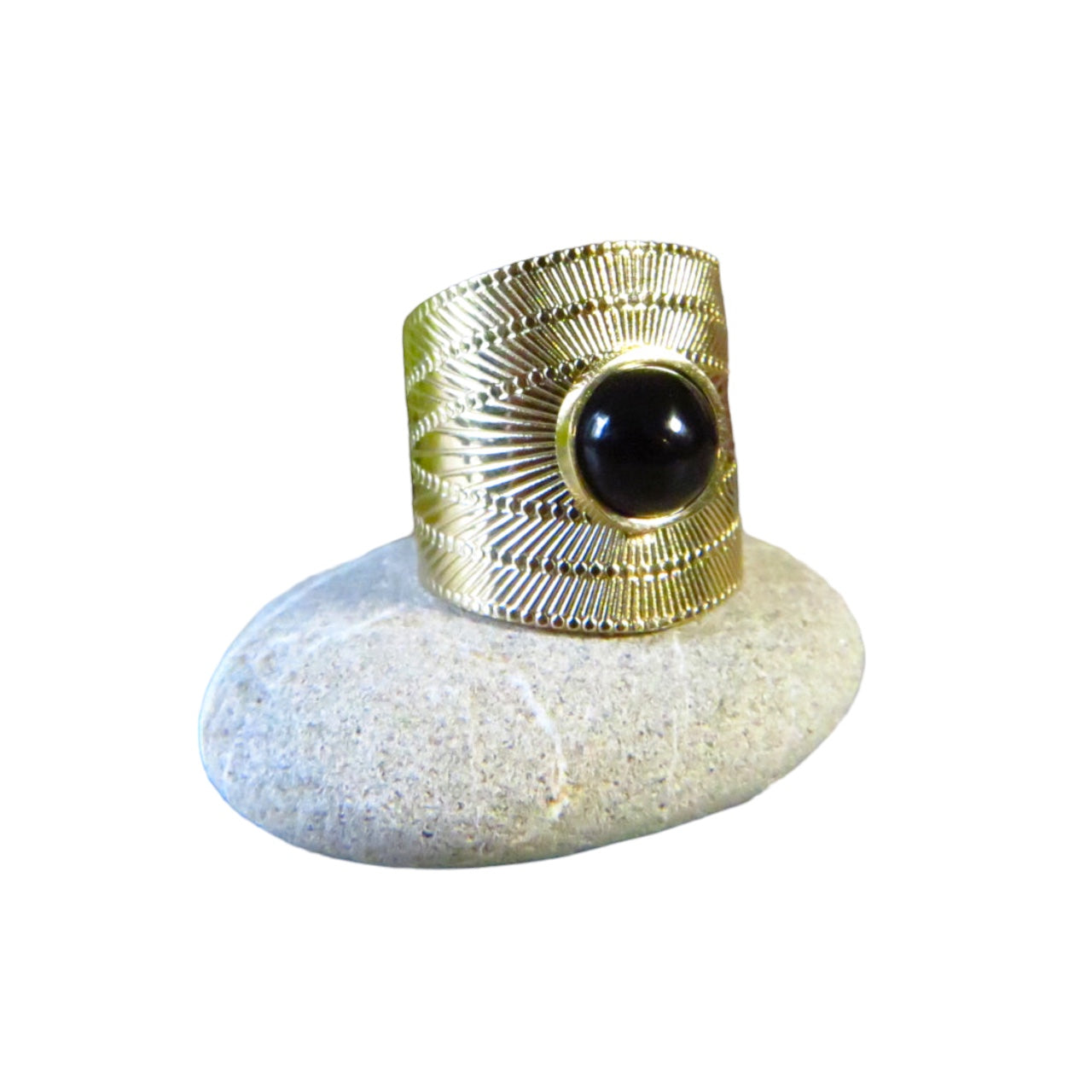 Bague "NATHALIE" acier inoxydable adaptable et onyx