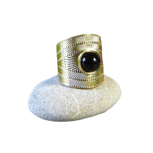 Bague "NATHALIE" acier inoxydable adaptable et onyx