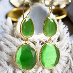 Boucles d'oreilles  "FIORA" dorées or fin pierre d’ Agate verte