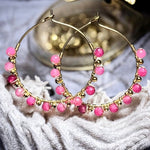 Boucles d'oreilles "CELESTIA" créoles pierre de Tourmaline rose