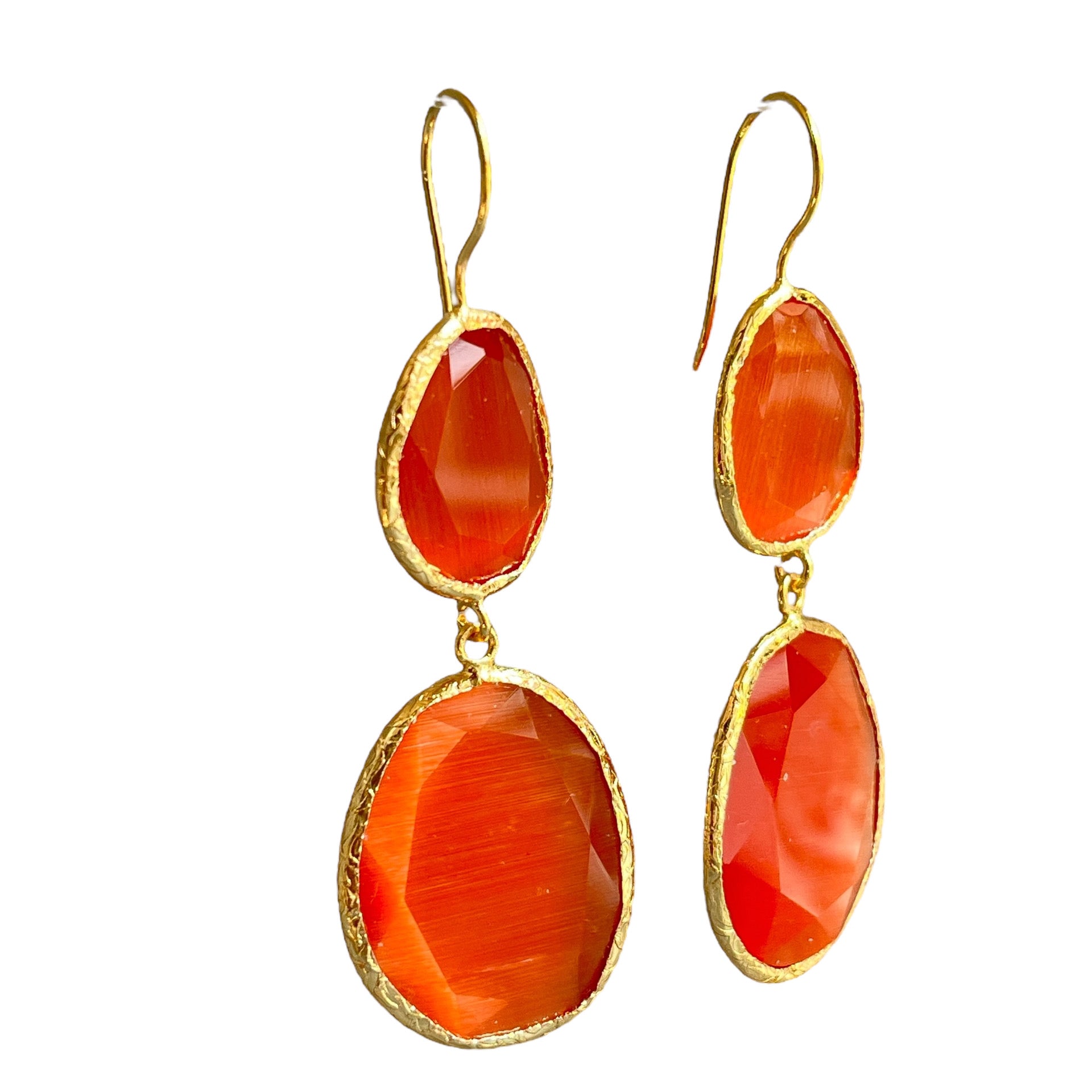 Boucles d'oreilles  "ELARA" dorées or fin pierre de Agate orange