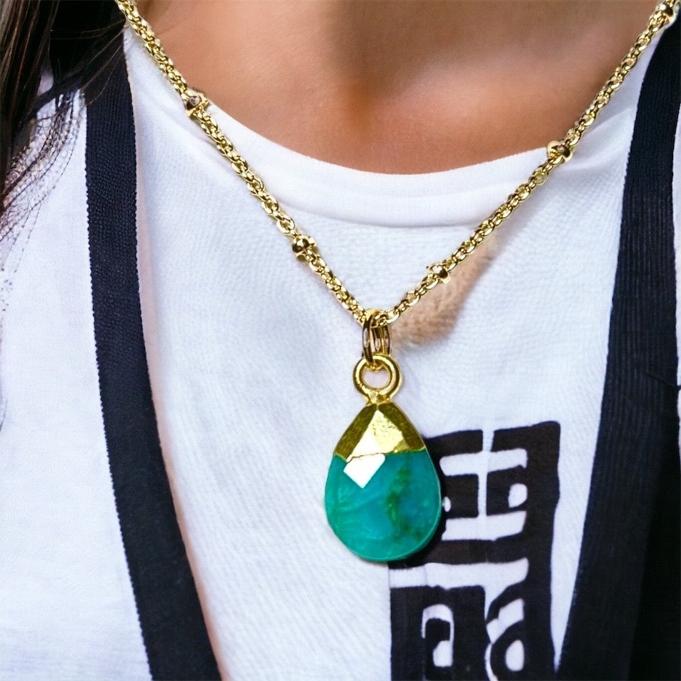 pendentif femme cadeau pierre calcedoine verte tourmalyn bijoux