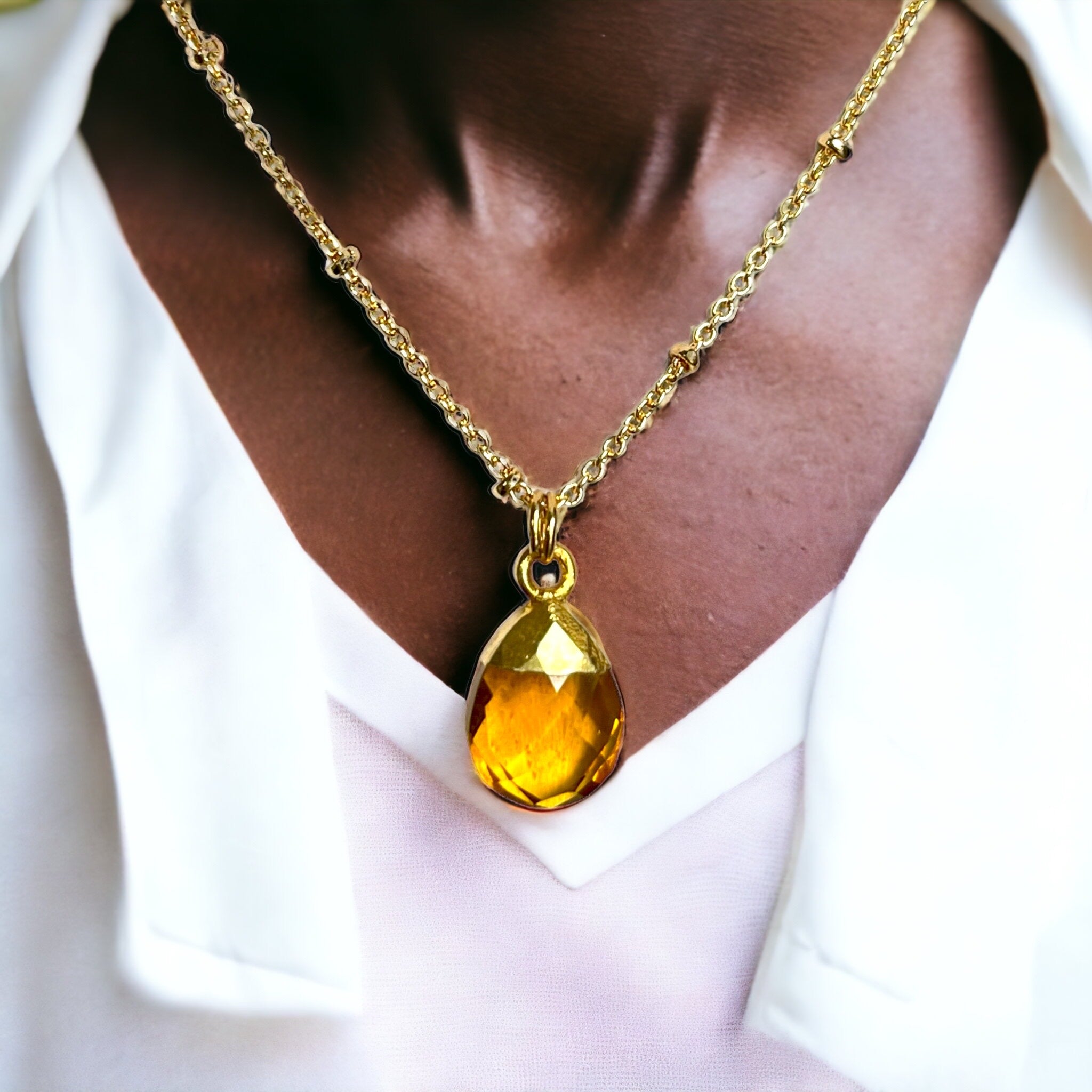 pendentif femme pierre citrine jaune doré tourmalyn bijoux