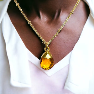 pendentif femme pierre citrine jaune doré tourmalyn bijoux