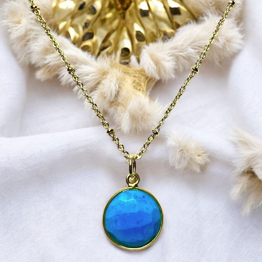 Pendentif "MARYLINE" doré or fin pierre Turquoise
