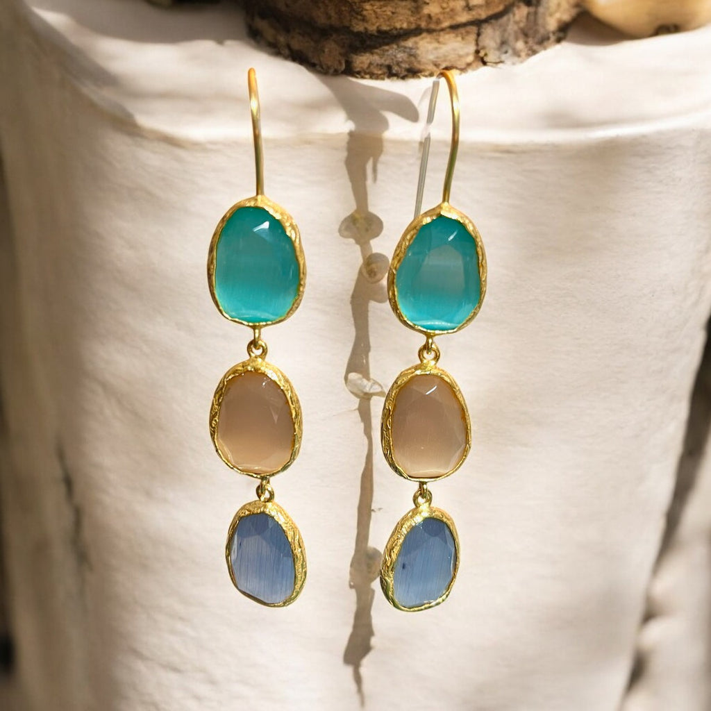 Boucles d'oreilles "ALINA" dorées or fin pierre d'Agate