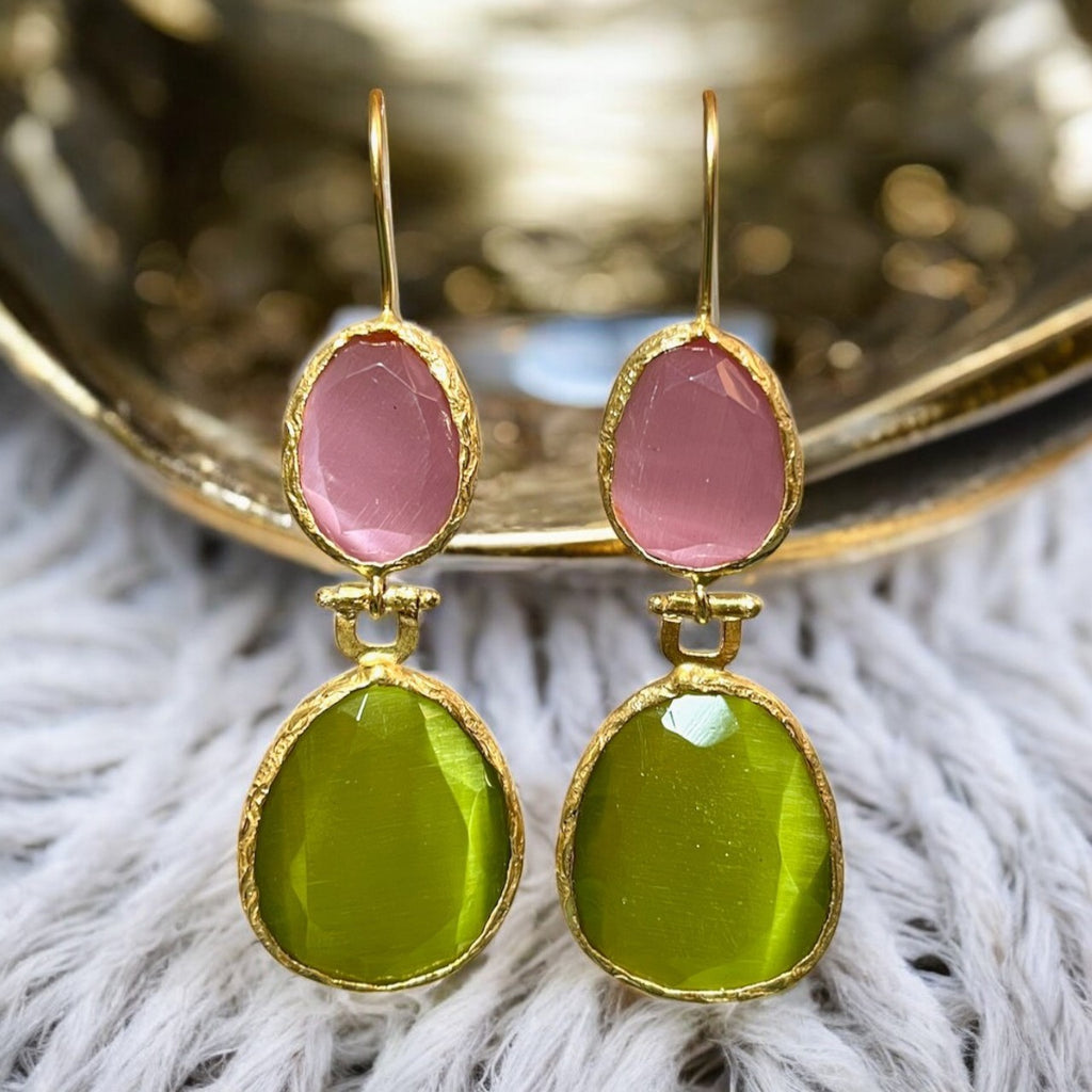 Boucles d'oreilles "LOUISE" dorées or fin pierre d'Agate