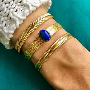 Bracelet "LILIANE" acier doré - adaptable avec Lapis Lazuli naturel