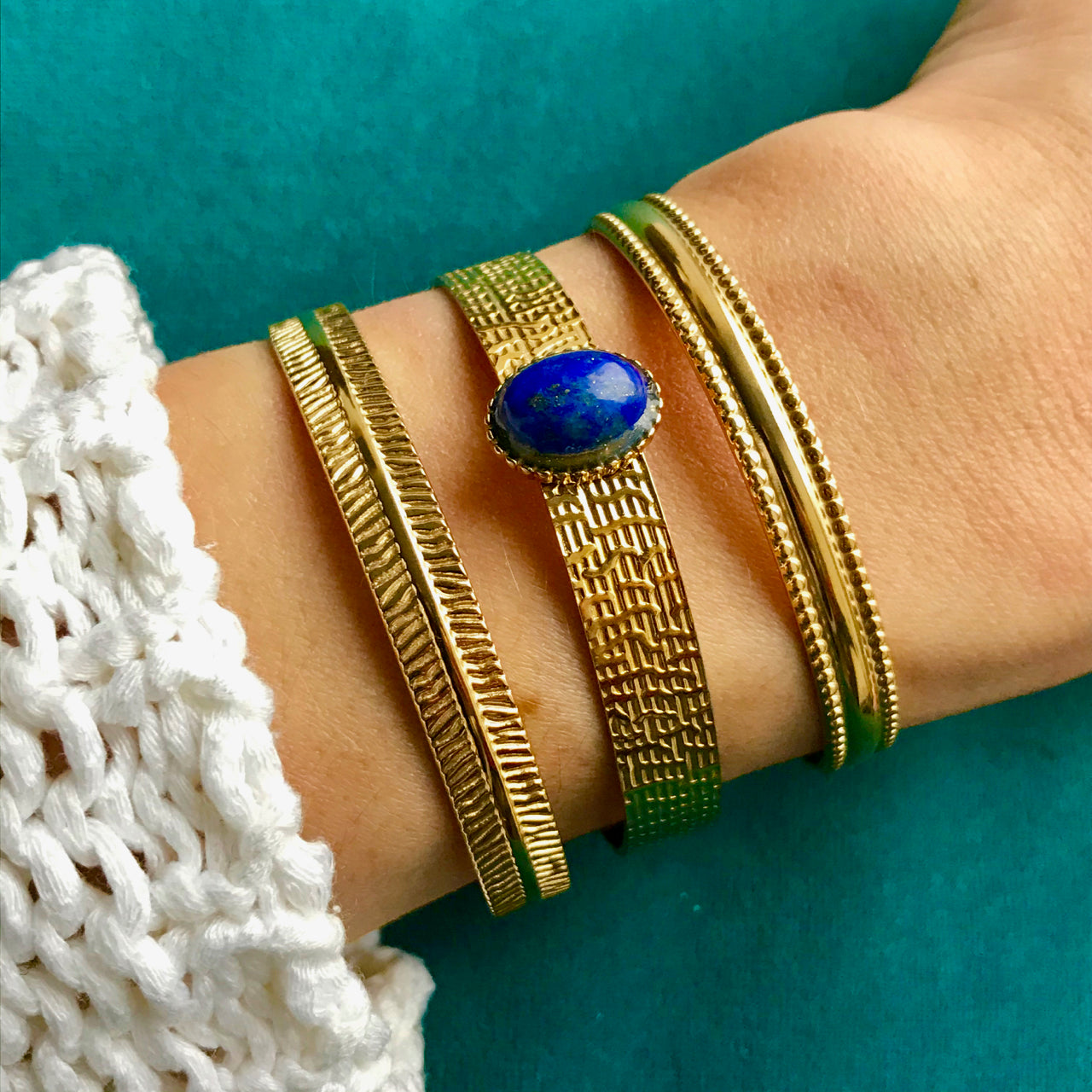 Bracelet "LILIANE" acier doré - adaptable avec Lapis Lazuli naturel