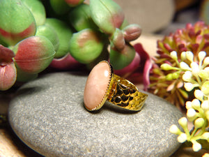 Bague "COLINE" dorée or fin en pierre de Quartz Rose