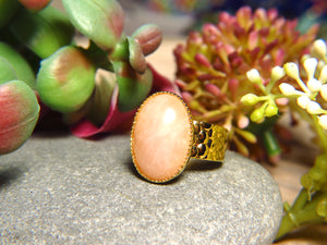 Bague "COLINE" dorée or fin en pierre de Quartz Rose