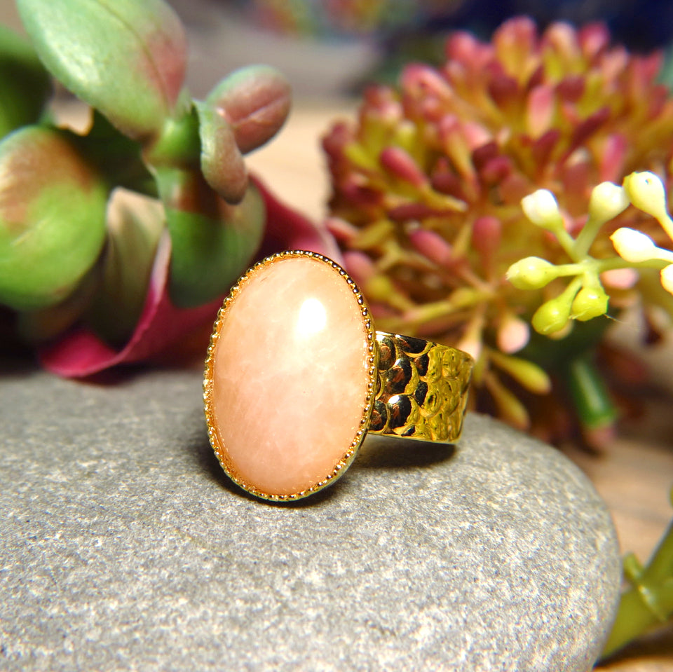 Bague "COLINE" dorée or fin en pierre de Quartz Rose