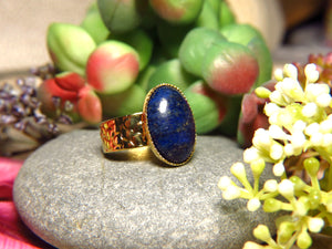 Bague "LILOU" dorée or fin en pierre de Lapis Lazuli