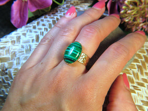 Bague "LILA" dorée or fin en pierre de Malachite