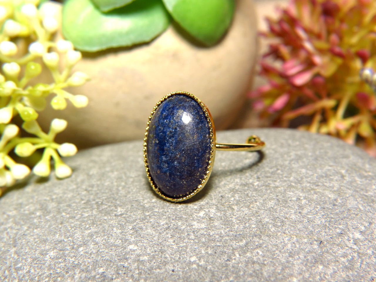 Bague "ELISA" dorée or fin en pierre de Lapis Lazuli