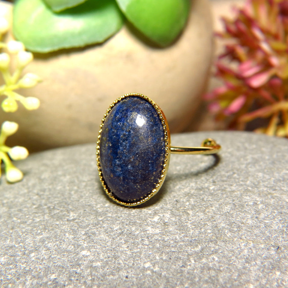 Bague "ELISA" dorée or fin en pierre de Lapis Lazuli