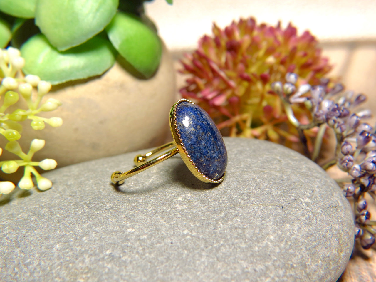 Bague "ELISA" dorée or fin en pierre de Lapis Lazuli