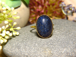 Bague "ELISA" dorée or fin en pierre de Lapis Lazuli