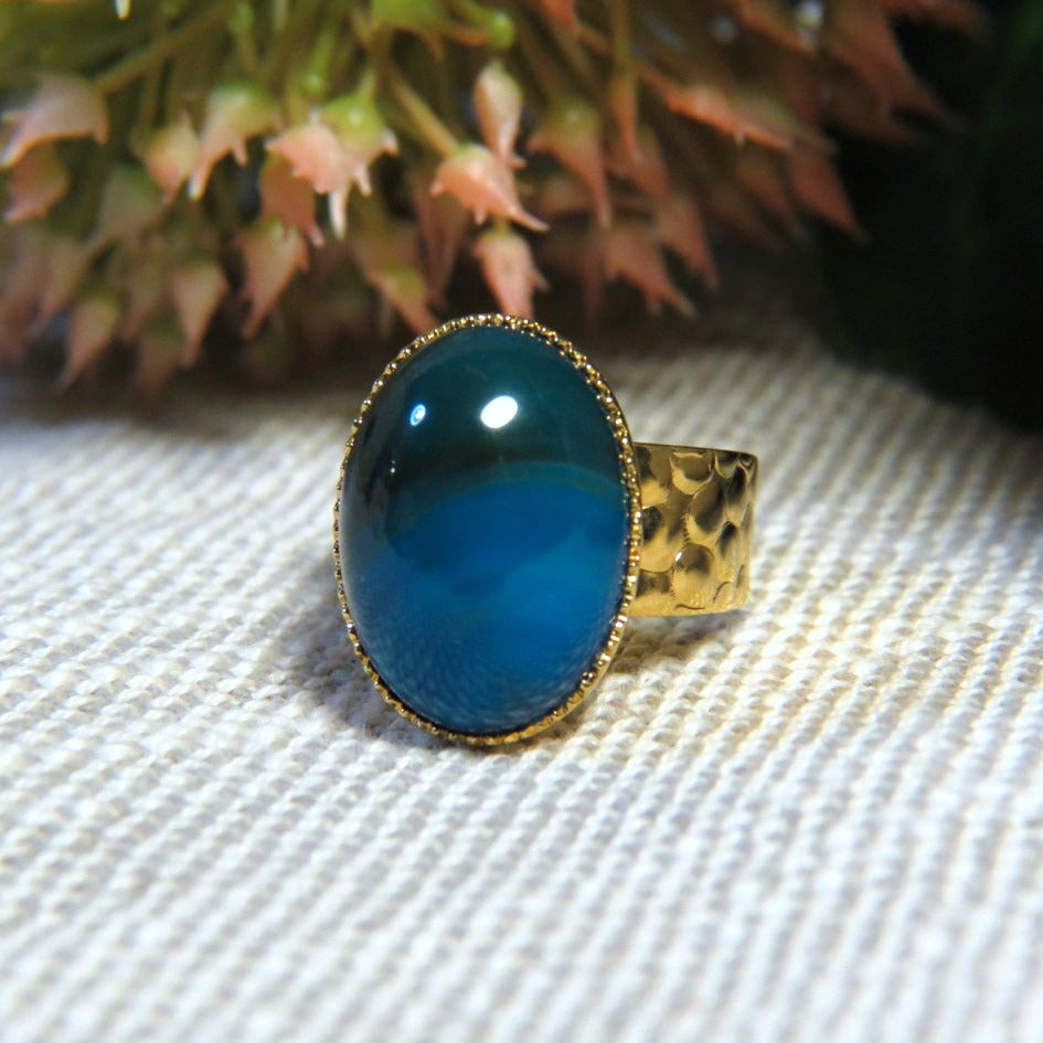 Bague "FLORA" dorée or fin en pierre en Agate