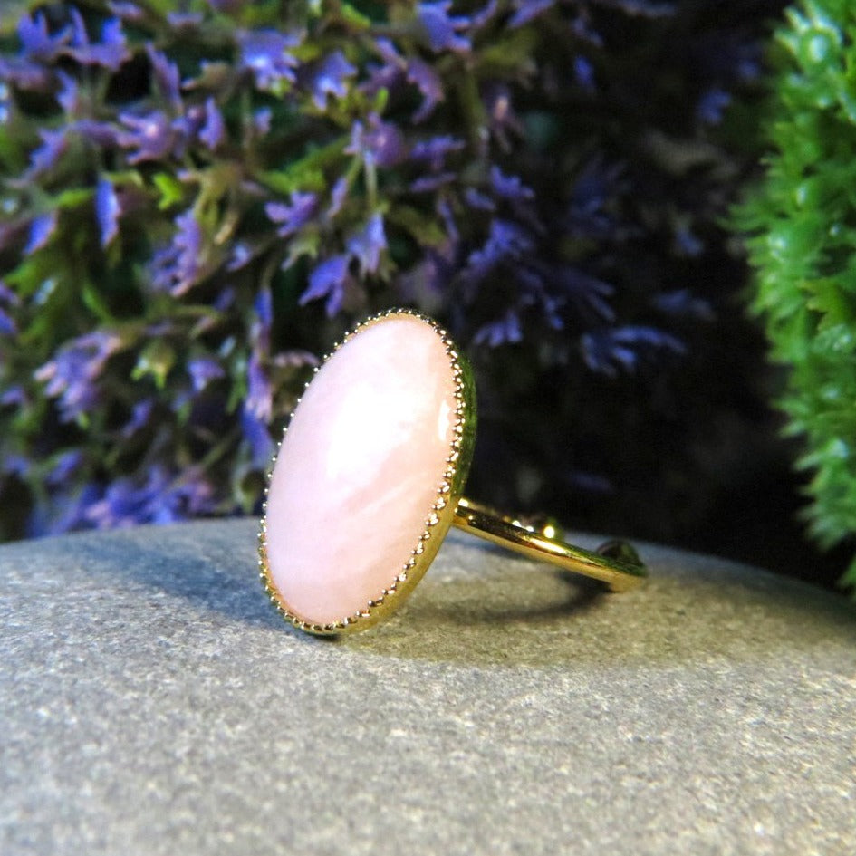 Bague "ROSALIE" dorée or fin en pierre de Quartz Rose