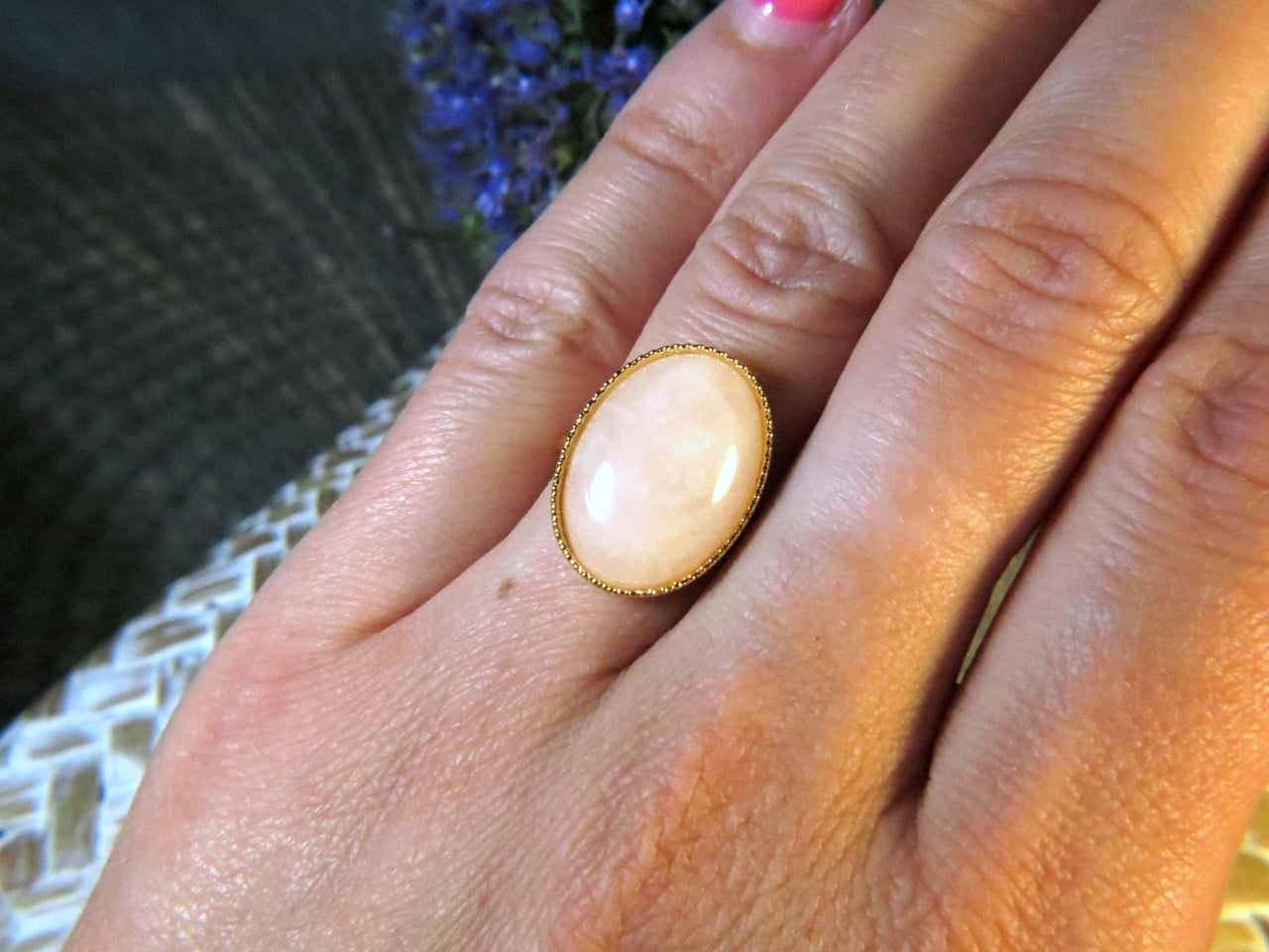 Bague "ROSALIE" dorée or fin en pierre de Quartz Rose