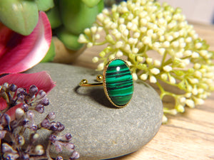 Bague "CELIA" dorée or fin en pierre de Malachite