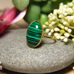 Bague "CELIA" dorée or fin en pierre de Malachite