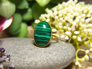 Bague "CELIA" dorée or fin en pierre de Malachite