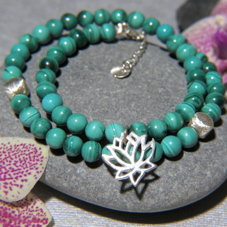 Bracelet "MELBOURNE" double en pierres naturelles de Malachite