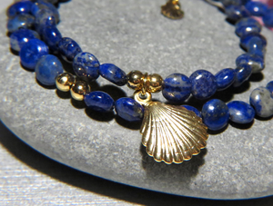 Bracelet "SYDNEY" double doré or fin et pierres naturelles de Lapis Lazuli