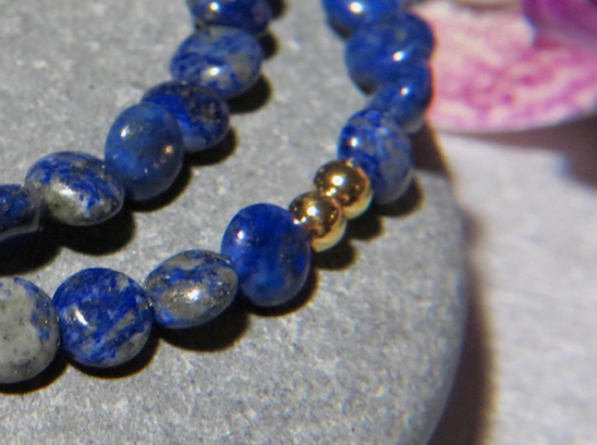 Bracelet "SYDNEY" double doré or fin et pierres naturelles de Lapis Lazuli